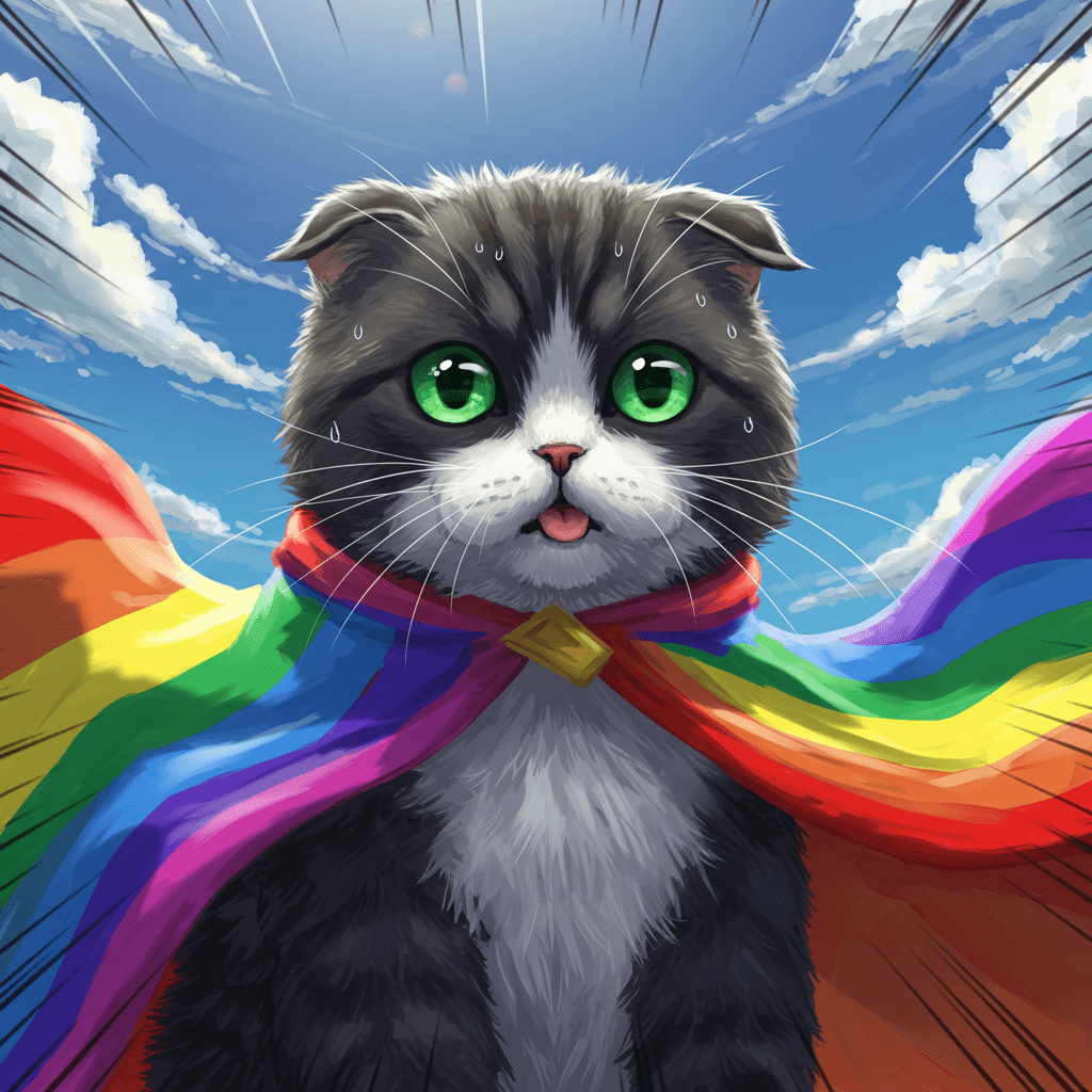 Progress Pride Flag waving in the wind with a blue sky background